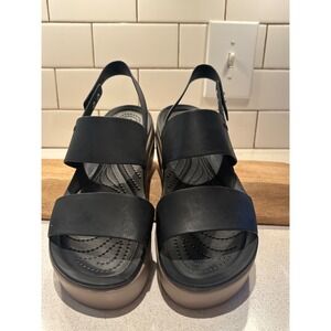 Crocs LiteRide Brooklyn Low Wedge Sandals Black Mushroom Womens Size 9 206453